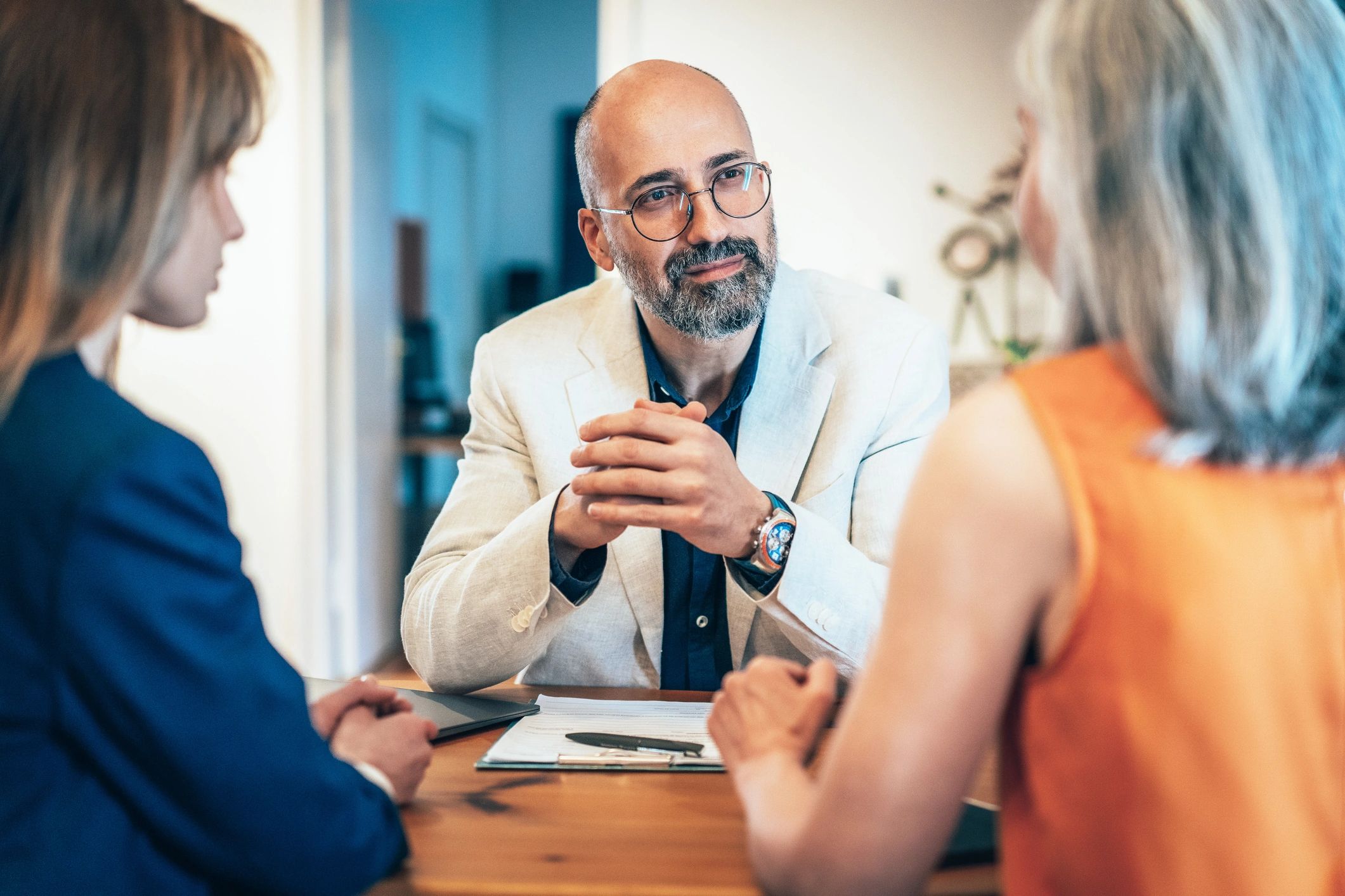 Candidate meeting with an interviewer in a modern office