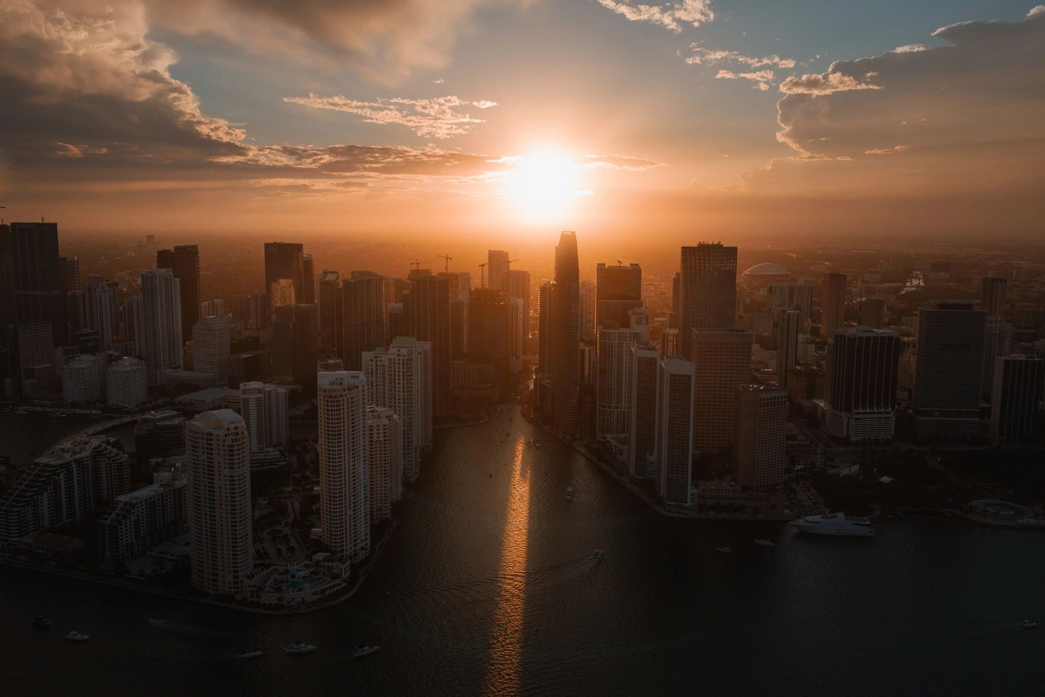 Brickell and Downtown Miami skyline at sunset