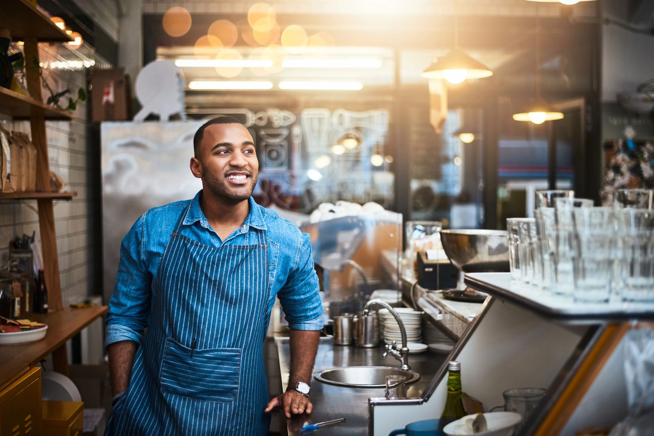 Small business owner working in a coffee shop